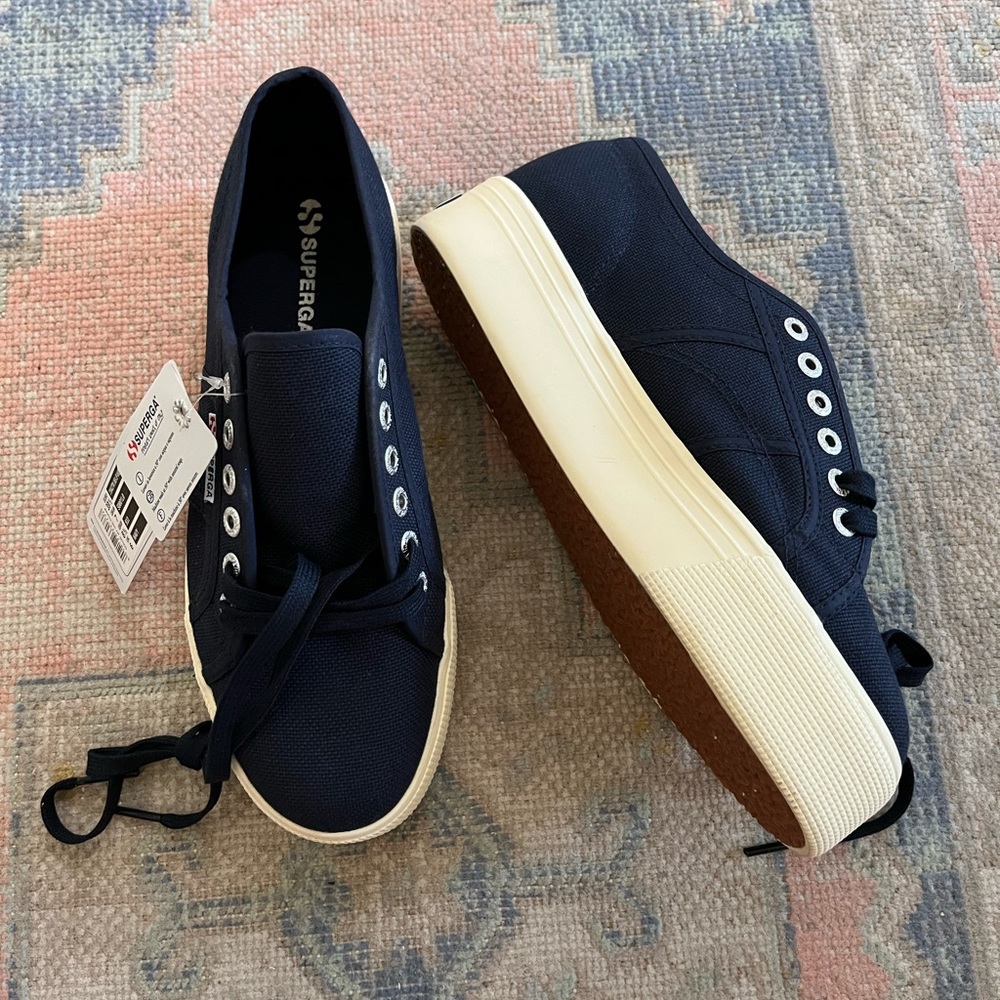 NEW Superga 2750 Navy Canvas Platform Sneakers